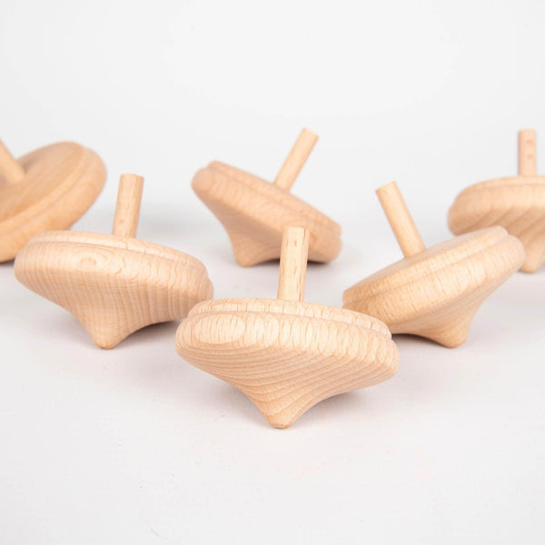 tickit Natural Wooden Spinning Tops -   
